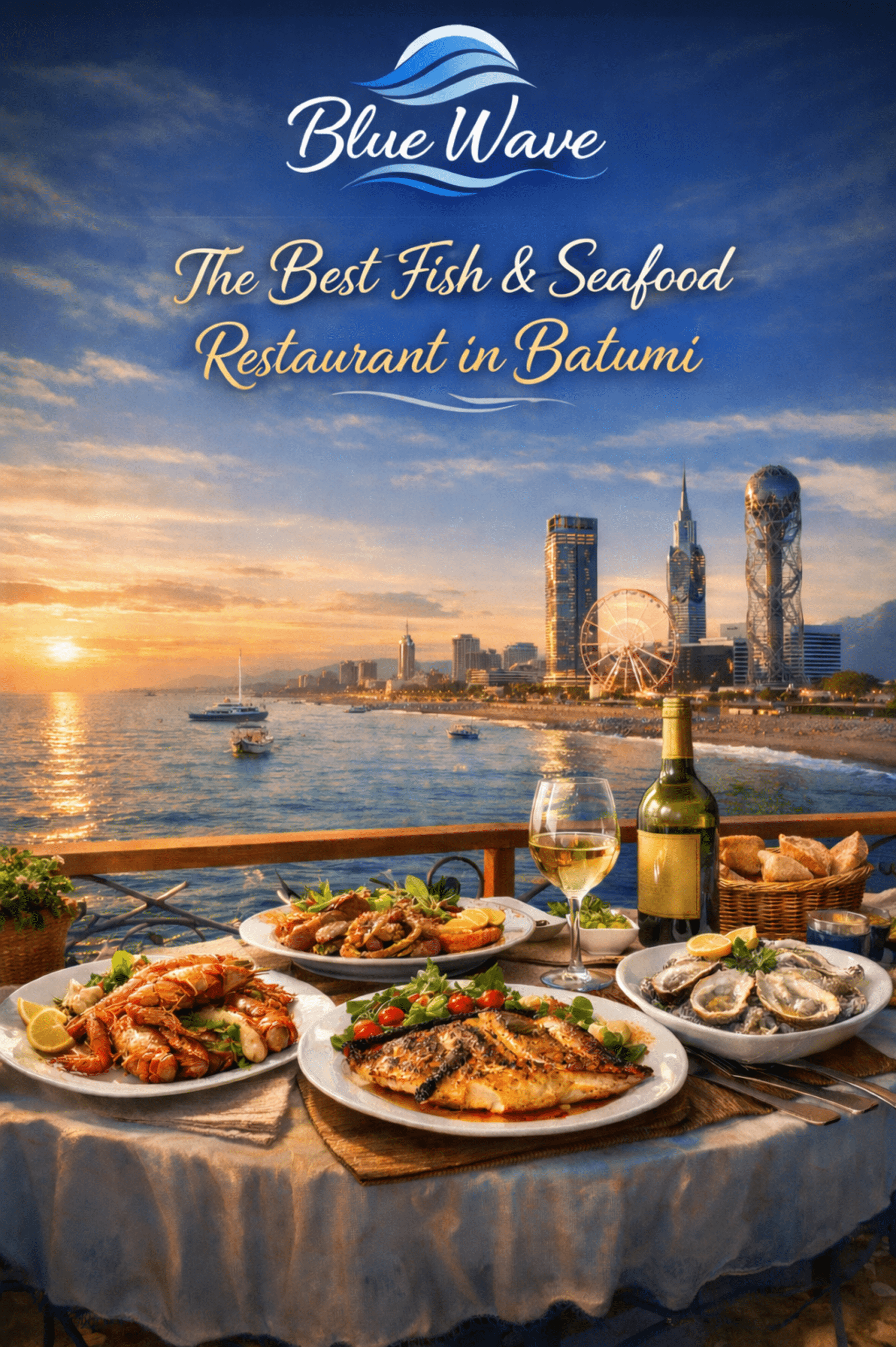 Blue Wave seafood restaurant in Batumi with sea view and fresh fish dishes